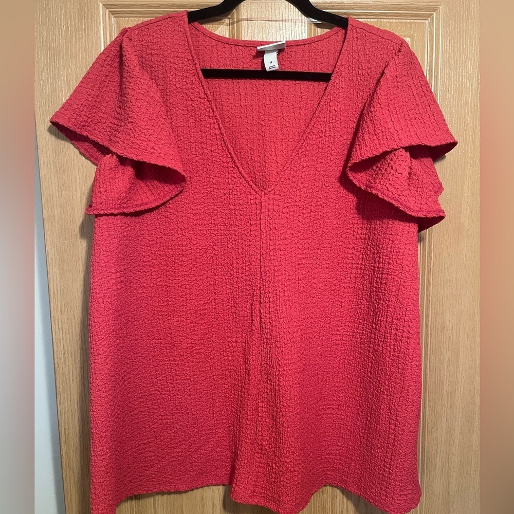 Ava & Viv Flutter Sleeve Red Top
